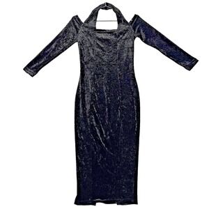 Vintage 90s Crushed Velvet Maxi Dress Small Black Joule Energy Evening Goth